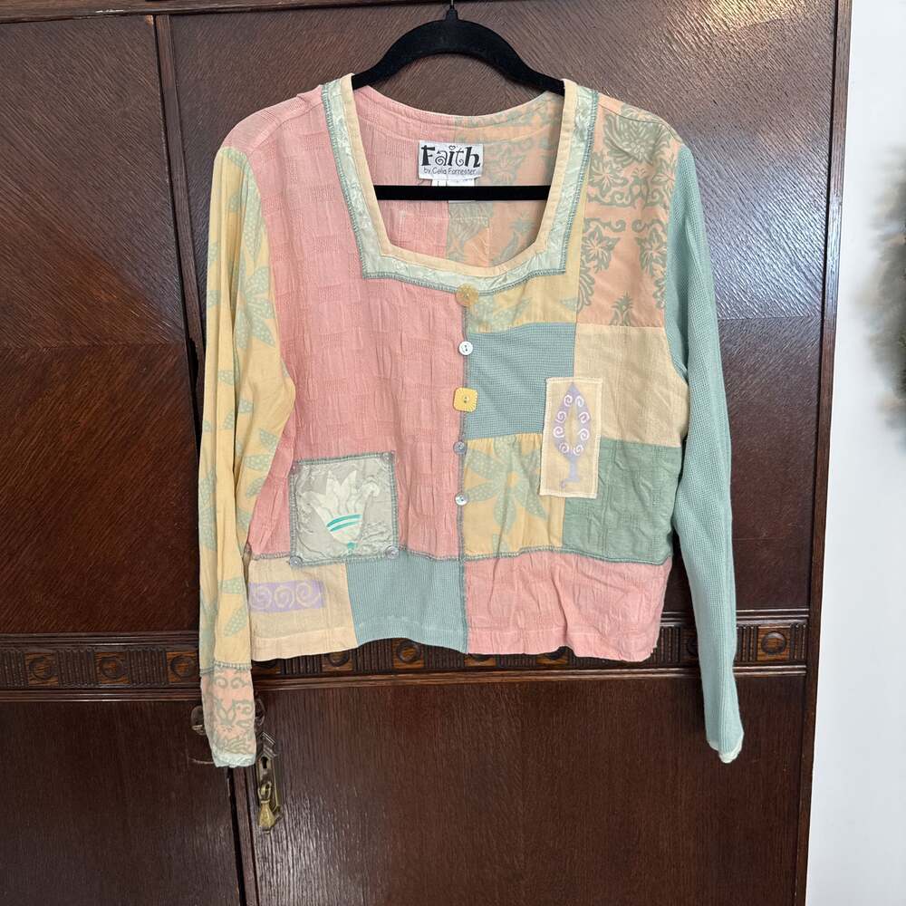 Vintage Pastel Quilted Patchwork Blouse